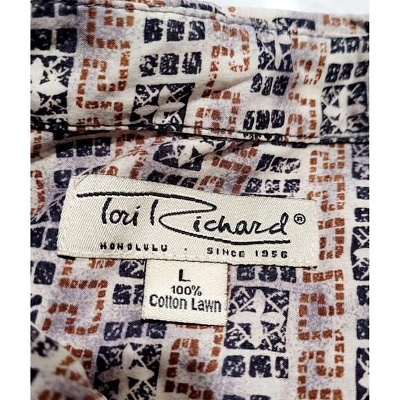 Tori Richard Geometric Made In Hawaii USA 100% Cotton Lawn Hawaiian Large EUC - Picture 5 of 7